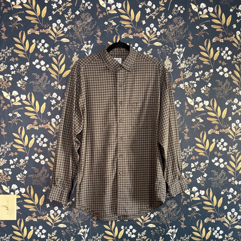 Brooks Brothers Sport Shirt Dark Brown Checkered  Button Down Shirt Size M